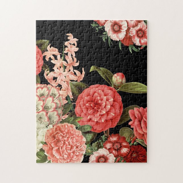 Puzzle fleurs roses botaniques vintages modernes (Vertical)