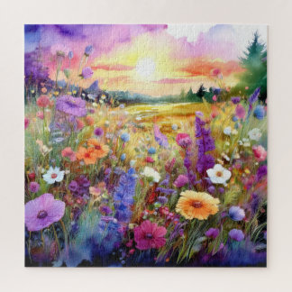 Puzzle Fleurs sauvages au coucher du soleil en aquarelle