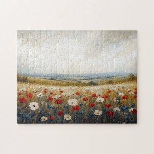 Puzzle Fleurs sauvages blancs et bleus rouges