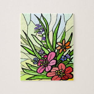Puzzle Fleurs sauvages en verre de taches