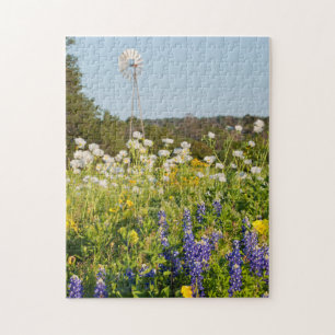 Puzzle Fleurs sauvages et moulin à vent dans Texas Hill C