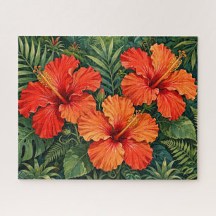Puzzle Fleurs tropicales de jungle d'hibiscus orange luxu