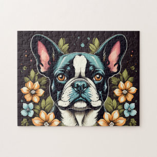 Puzzle Floral Boston Terrier