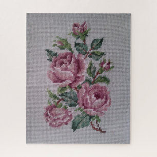 Puzzle floral brodé et simulé