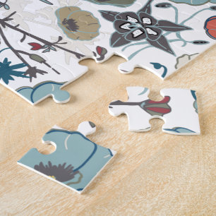 Puzzle Floral coloré Joyful Bleu Orange Fleurs Motif