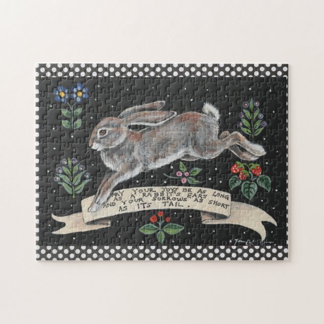 Puzzle floral lapin noir et blanc (Horizontal)