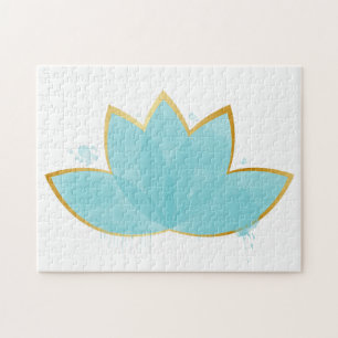 Puzzle Floral Lotus Aquarelle Mer Bleu & Faux Or