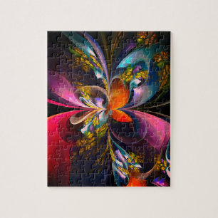 Puzzle Floral moderne Art Abstrait Rouge Bleu Motif #13