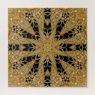 Puzzle floral orné d'or noir