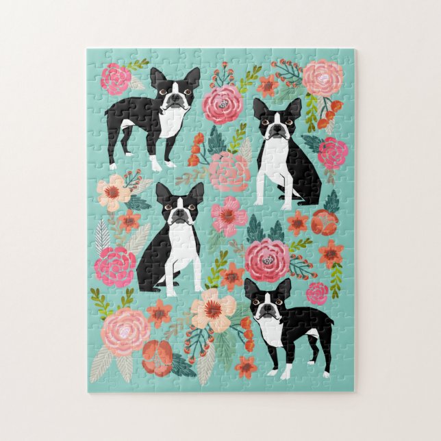 Puzzle Florale des chiens de Boston Terrier (Vertical)