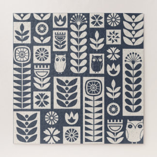 Puzzle Flore scandinave : Blanc, Bleu, Minimaliste.