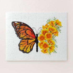 Puzzle Flower Butterfly with Yellow California Poppy