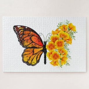 Puzzle Flower Butterfly with Yellow California Poppy