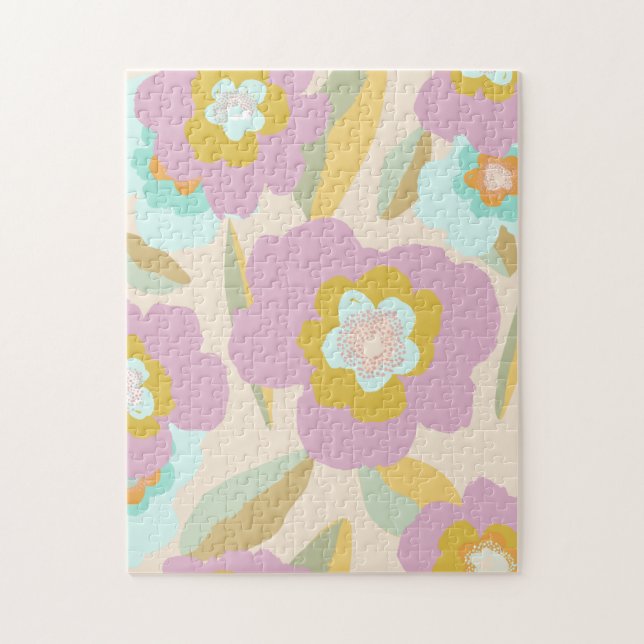 Puzzle Flowers abstrait | Pastel Lilac Floral Pattern (Vertical)