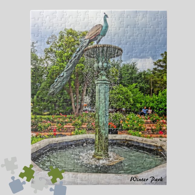 Puzzle Fontaine Peacock & Jardin Rose dans le parc d'hive (Créateur téléchargé)