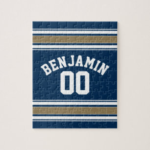 Puzzle Football Jersey Navy Blue Gold Stripes Nom Numéro