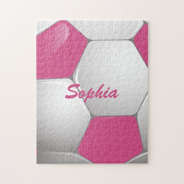 Puzzle Football Soccer Ball rose et blanc personnalisable (Vertical)