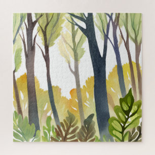 Puzzle Forêt à l'aquarelle Peinture de forêt verte de l