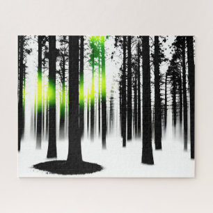 Puzzle Forêt Abstraite de Noir et Blanc avec Glow Vert