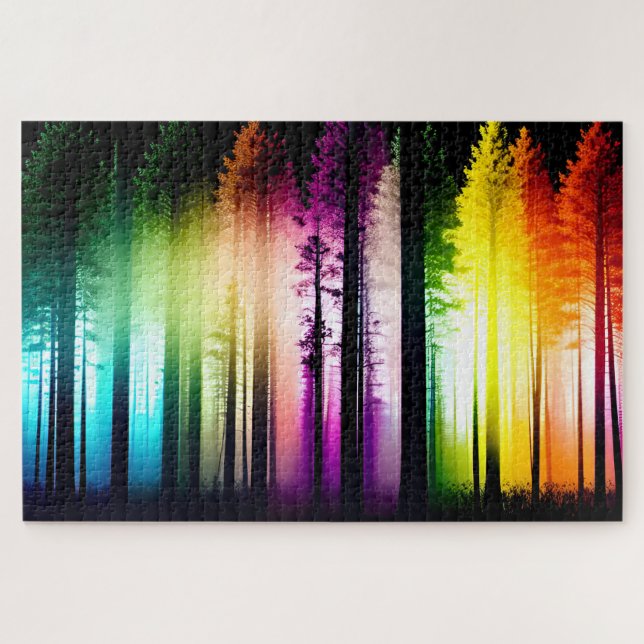 Puzzle Forêt Artique Vibrante Arc-en-ciel Silhouette Arbr (Horizontal)