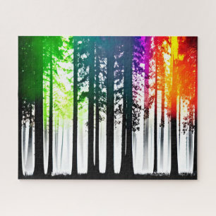 Puzzle Forêt artistique verte violette et silhouette oran