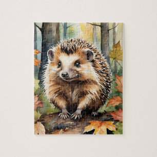 Puzzle Forêt de Bois Aquarelle Hérisson Automne Animal