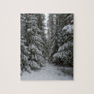 Puzzle Forêt de conifères enneigée personnalisée