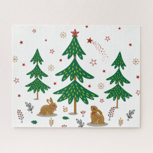 Puzzle Forêt de Noël étoilée aux lapins de la forêt