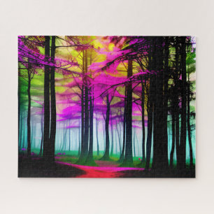 Puzzle Forêt de truites enchantées noir et blanc et vert