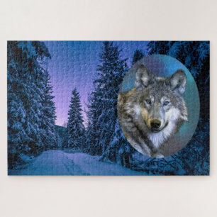 Puzzle Forêt d'hiver couverte de loup et de neige sous l'