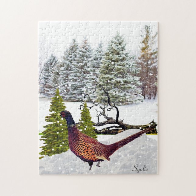 Puzzle Forêt d'hiver pittoresque avec faisan du Dakota du (Vertical)