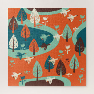 Puzzle Forêt d'oies : Scène Vintage de la nature