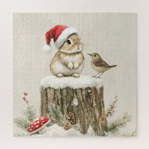 Puzzle Forêt enneigée Bois hivernal Noël Lapin Oiseau 