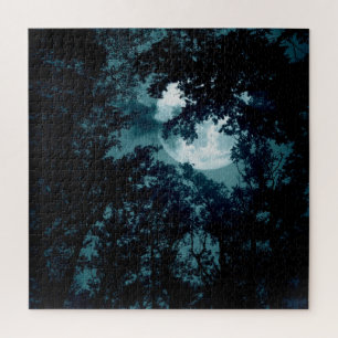 Puzzle Forêt nocturne enchantée avec pleine lune