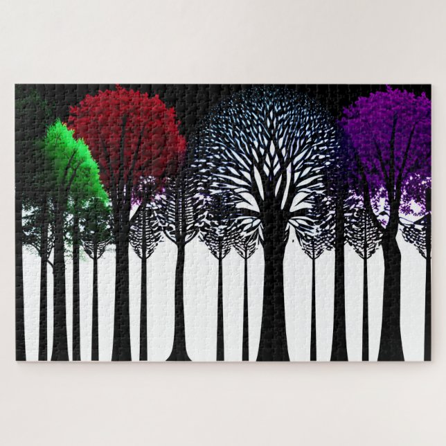 Puzzle Forêt noire et blanche avec traces de couleur (Horizontal)