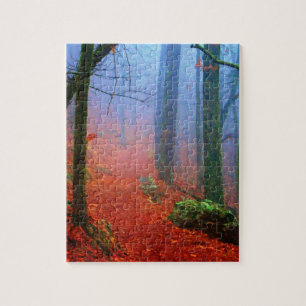 Puzzle Forêt peinte Automne Brouillard bleu