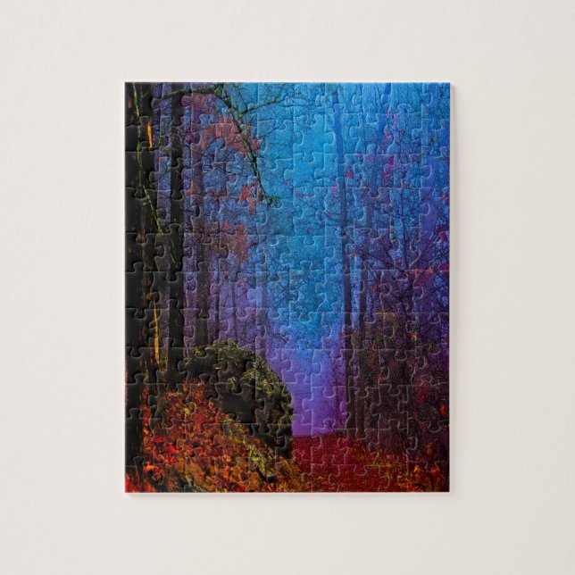 Puzzle Forêt peinte automne pourpre brouillard (Vertical)