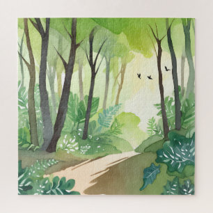Puzzle Forêt verte florissante   Aquarelle de nature