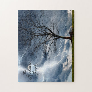 Puzzle Foudre Arbre orageuse Personnalisé Marine Bleu