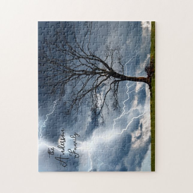 Puzzle Foudre Arbre orageuse Personnalisé Marine Bleu (Vertical)