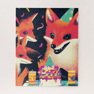 Puzzle Foxes de Whimsical fête d'anniversaire en style Ri