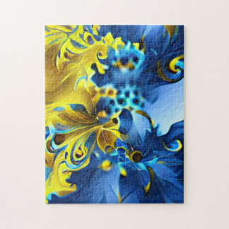 Puzzle Fractage floral bleu et jaune