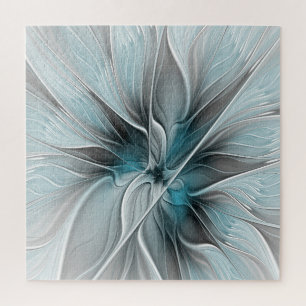 Puzzle Fractal Floral Moderne Abstrait Fleur Bleu Gris