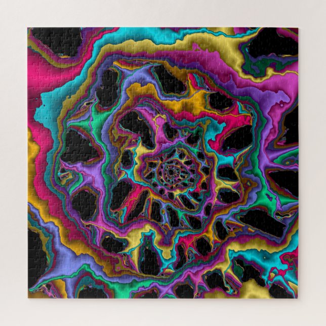 Puzzle Fractale Abstraite spirale rose Turquoise Jaune (Vertical)