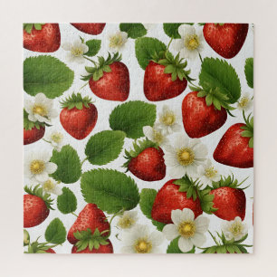 Puzzle Fraises, Feuilles et fleurs dynamiques
