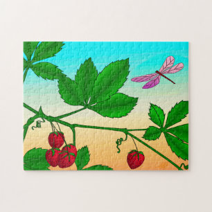 Puzzle Fraises sur une branche et libellule