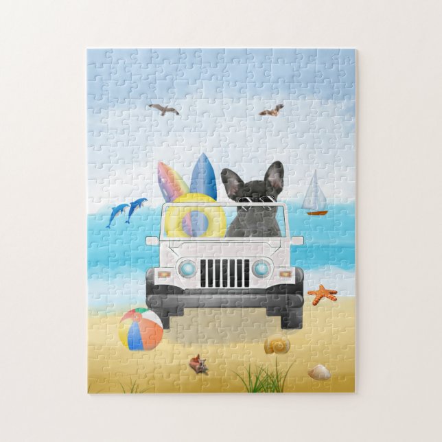 Puzzle français bulldog Driving on Beach (Vertical)