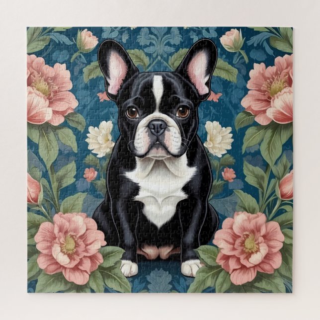 Puzzle Français Bulldog William Morris Inspiré Floral (Vertical)