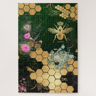 Puzzle française chic, victorienne, abeille, florale, feu