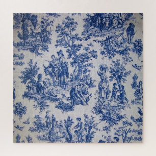 Puzzle Française toile de jouy bleu et blanc élégant